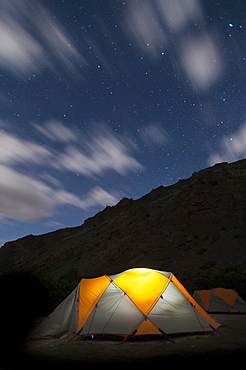 Camped under the stars during the Hidden Valleys trek, Ladakh, India, Asia