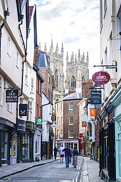 Low Petergate leading to York Minster, York, North Yorkshire, England, United Kingdom, Europe