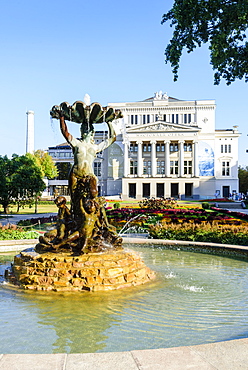 Fountain in front of Opera House, Riga, Latvia, Europe