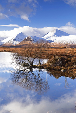 Lochan na Stainge and Black Mount under snow in mid-winter, Argyll and Bute, Scotland, United Kingdom, Europe