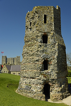 Roman Pharos, an ancient lighthouse, at Dover Castle, Dover, Kent, England, United Kingdom, Europe