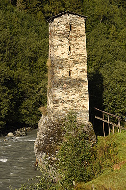 Tower of Love in Svaneti, traditional medieval Svaneti tower, Georgia, Central Asia, Asia