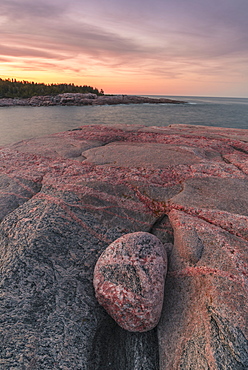 Rocky coastline at sunset, Lackies Head and Green Cove, Cape Breton National Park, Nova Scotia, Canada, North America