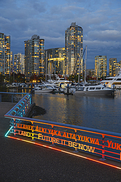 False Creek pedestrian waterfront in Autumn, Yaletown Neighbourhood, Downtown Vancouver, British Columbia, Canada