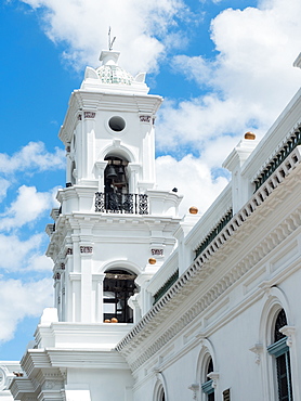 Spire of Cuenca's old, 16th century cathedral, which is now a museum of religious art, Cuenca, Ecuador, South America