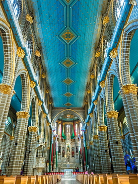 Blue and gold interior of the Basilica Menor de la Immaculada Concepcion, Jardin, Antioquia, Colombia, South America