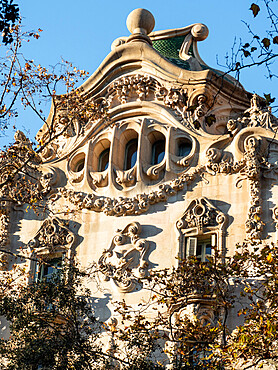 Detail of Barcelona building facade, Barcelona, Catalonia, Spain, Europe