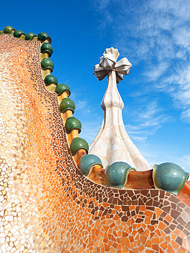 Roof of Casa Battlo, designed by Antoni Gaudi, UNESCO World Heritage Site, Barcelona, Catalonia, Spain, Europe