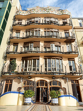 Rear facade and back terrace of Casa Battlo, designed by Antoni Gaudi, UNESCO World Heritage Site, Barcelona, Catalonia, Spain, Europe