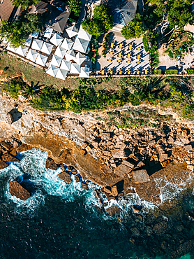 Aerial drone view of Casa da Guia in Cascais, Portugal, a picturesque destination featuring ocean-view restaurants & boutiques in & around a historic mansion