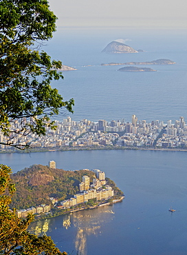 Elevated view of the Rodrigo de Freitas Lagoon, Corcovado, Rio de Janeiro, Brazil, South America