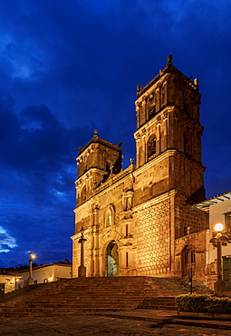 La Inmaculada Concepcion Cathedral at dusk, Barichara, Santander Department, Colombia, South America