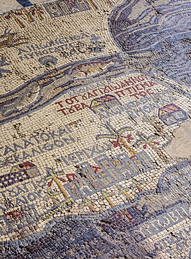 Madaba Mosaic Map, Greek Orthodox Basilica of Saint George, Madaba, Madaba Governorate, Jordan, Middle East