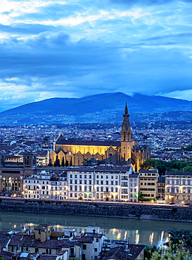 Basilica of Santa Croce at dusk, elevated view, Florence, UNESCO World Heritage Site, Tuscany, Italy, Europe