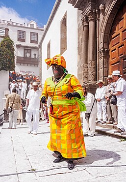 La Negra Tomasa Dance during the Los Indianos Carnival Party at Plaza de Espana in Santa Cruz de La Palma, Canary Islands, Spain, Europe