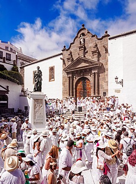 Los Indianos Carnival Party at Plaza de Espana in front of the El Salvador Church, Santa Cruz de La Palma, Canary Islands, Spain, Europe