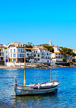 Traditional Fishing Boat by the coast of Cadaques, Cap de Creus Peninsula, Catalonia, Spain, Europe