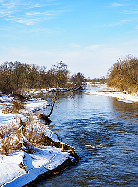 River Wieprz at winter time, elevated view, Serniki, Lublin Voivodeship, Poland, Europe