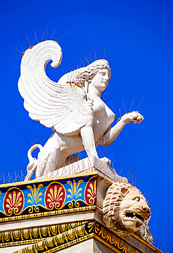 Sphinx Sculpture, The Academy of Athens, detailed view, Athens, Attica, Greece, Europe