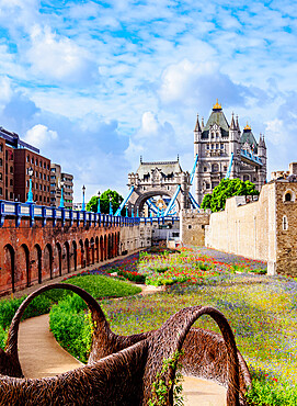 View over the Tower Bridge Piazza towards the Tower Bridge, London, England, United Kingdom