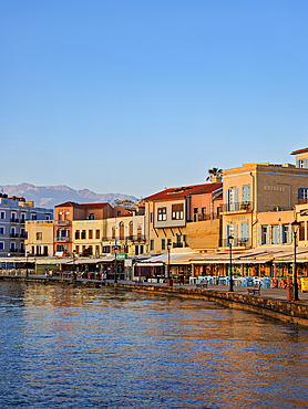 Old Town Waterfront at sunrise, City of Chania, Crete, Greek Islands, Greece, Europe