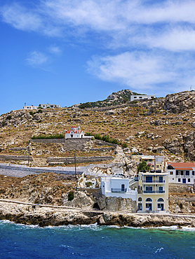 View towards the Panormitis Church, Pigadia, Karpathos Island, Dodecanese, Greek Islands, Greece, Europe