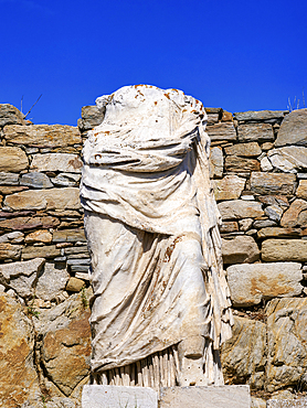 Headless Statue at the Temple of Isis, Delos Archaeological Site, UNESCO World Heritage Site, Delos Island, Cyclades, Greek Islands, Greece, Europe