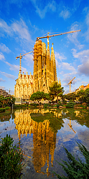 Basilica of Sagrada Familia at sunrise, Barcelona, Catalonia, Spain