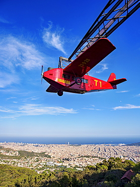 T1 Avio Ride at the Tibidabo Amusement Park, Mount Tibidabo, Barcelona, Catalonia, Spain