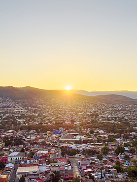 Cityscape seen from Cerro del Fortin at sunset, Oaxaca de Juarez, Oaxaca State, Mexico