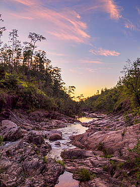 Privassion Creek at sunset, Mountain Pine Ridge Forest Reserve, Cayo District, Belize