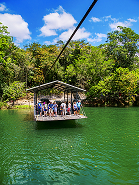 Xunantunich Ferry crossing the Mopan River, Cayo District, Belize