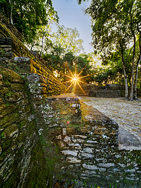 Plaza A at sunset, Cahal Pech Archaeological Reserve, San Ignacio, Cayo District, Belize