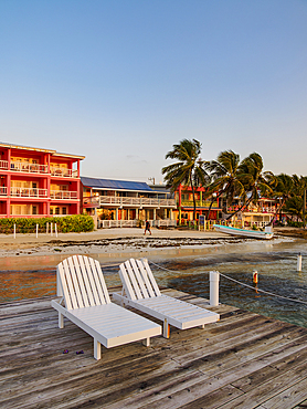 Waterfront at sunrise, San Pedro Town, Ambergris Caye, Belize District, Belize