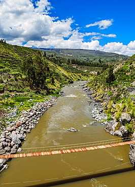 Suspension Bridge over Colca River, Chivay, Arequipa Region, Peru, South America