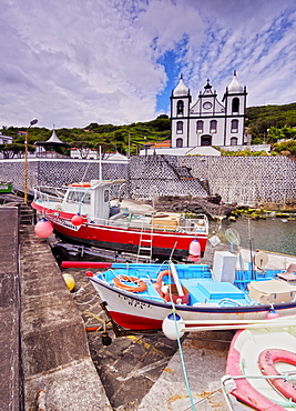 Church of Sao Sebastiao and Port in Calheta de Nesquim, Pico Island, Azores, Portugal, Atlantic, Europe