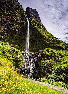 Poco do Bacalhau Waterfall, Faja Grande, Flores Island, Azores, Portugal, Atlantic, Europe