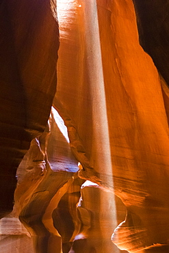 Ray of light through Upper Antelope Canyon, Navajo Tribal Park, Arizona, United States of America, North America