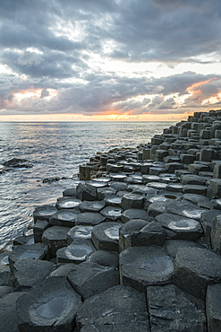 Giants Causeway at sunset, UNESCO World Heritage Site, County Antrim, Ulster, Northern Ireland, United Kingdom, Europe