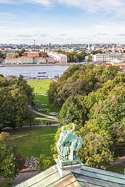 Statue on roof of St. Isaac's Cathedral by Alexander Garden in St. Petersburg, Russia, Europe