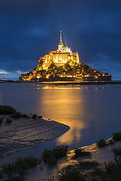 Cloudy sky at dusk, Mont-St-Michel, UNESCO World Heritage Site, Normandy, France, Europe