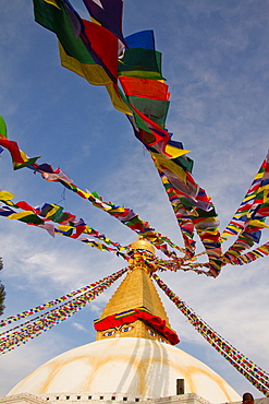 Prayer flags of Boudhanath Stupa, UNESCO World Heritage Site, Kathmandu, Nepal, Asia