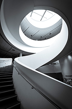 The spiral staircase in the Museum of Liverpool that forms part of the famous waterfront along the River Mersey, Liverpool, Merseyside, England, United Kingdom, Europe