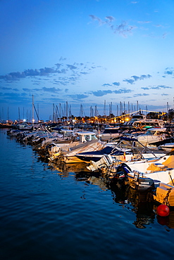 Boats at blue hour, Benalmadena Puerto Marina between the Costa Del Sol beach resorts of Benalmadena and Torremolinos, Andalusia, Spain, Europe