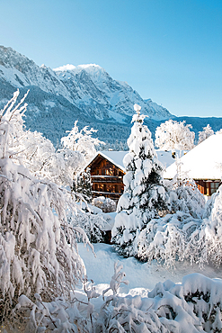 Wintertime in small German village of Garmisch-Partenkirchen, Bavaria, Germany, Europe