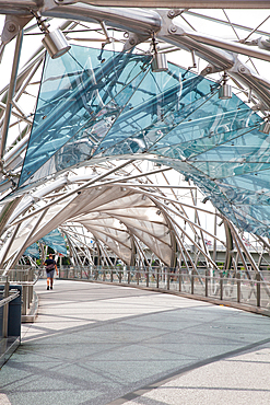 SINGAPORE, SINGAPORE - MARCH 2019: Detail of the High Tech pedestrian Helix Bridge with DNA structures in Singapore