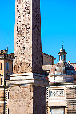 Egyptian obelisk or stone needle monument at the Piazza del Popolo (People Square), Rome, Lazio, Italy, Europe