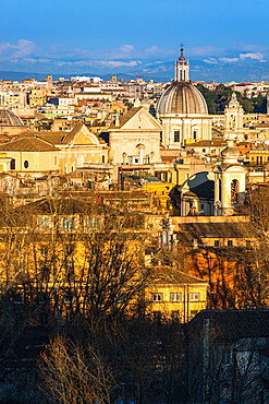 Historic Rome city skyline with domes and spires seen from Janiculum Terrace, Rome, Lazio, Italy, Europe