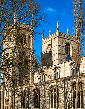 The twin spires of St. Margaret's Church also known as King's Lynn Minster, Kings Lynn, Norfolk, East Anglia, England, United Kingdom, Europe