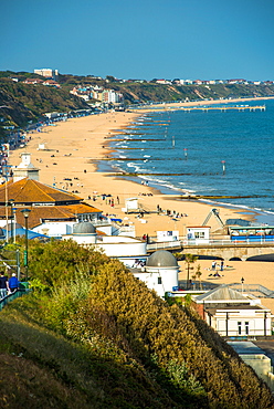 Elevated views of Bournemouth beach from the clifftops, Dorset, England, United Kingdom, Europe